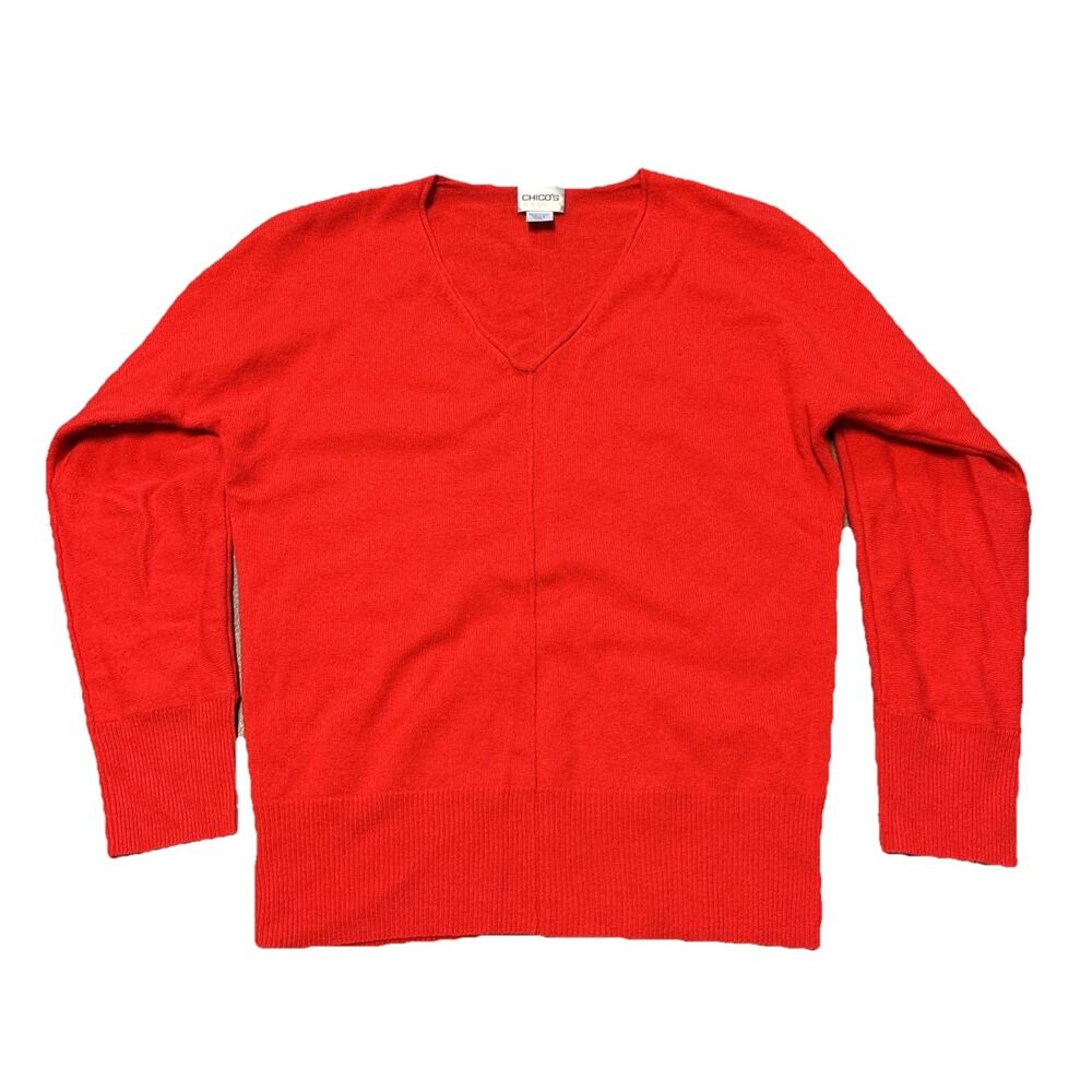Chico's Womens 0 Cashmere Blend Sweater Red Long Sleeve Minimalist Quiet Luxury